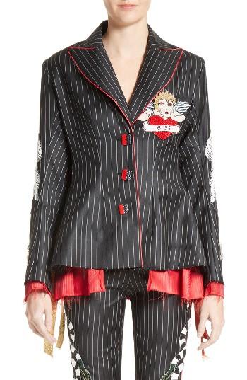 Women's Dilara Findikoglu Embellished Pinstripe Suit Jacket
