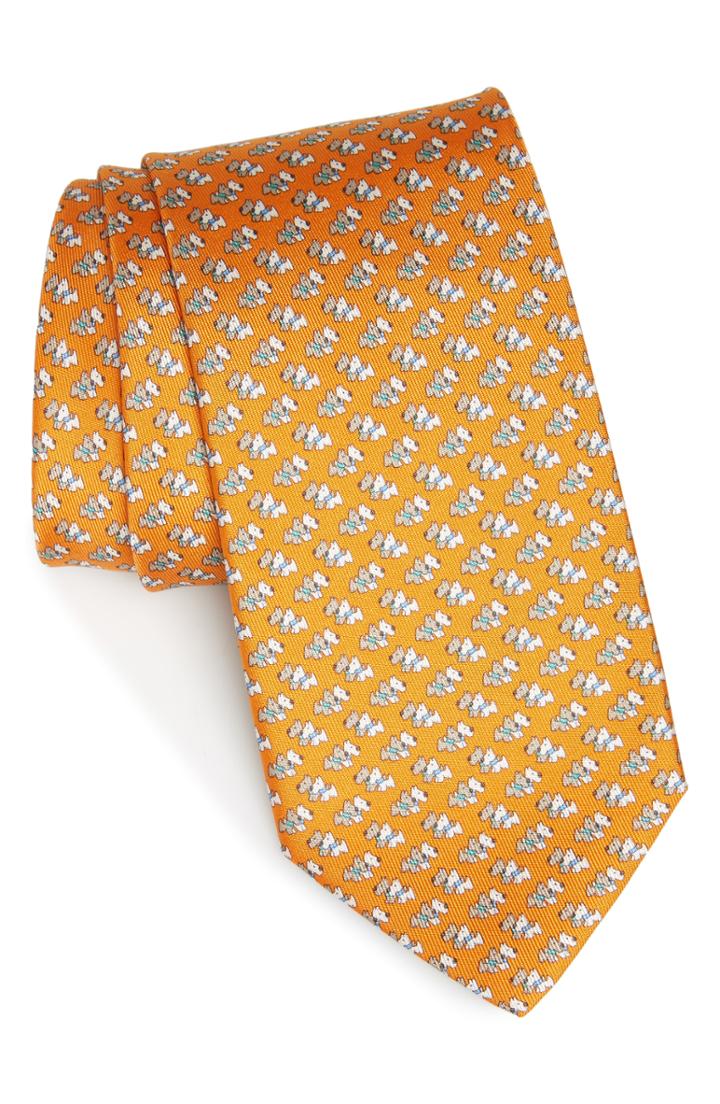 Men's Salvatore Ferragamo Gemello Print Silk Tie, Size - Orange