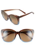 Women's Maui Jim Mele 55mm Polarizedplus2 Round Cat Eye Sunglasses - Translt Dk Choco Blue/hcl Brnz