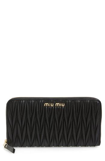Women's Miu Miu Matelasse Lambskin Leather Zip Around Wallet -