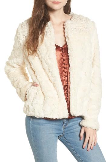 Women's Lost + Wander Metallic Embroidery Faux Fur Jacket - Ivory