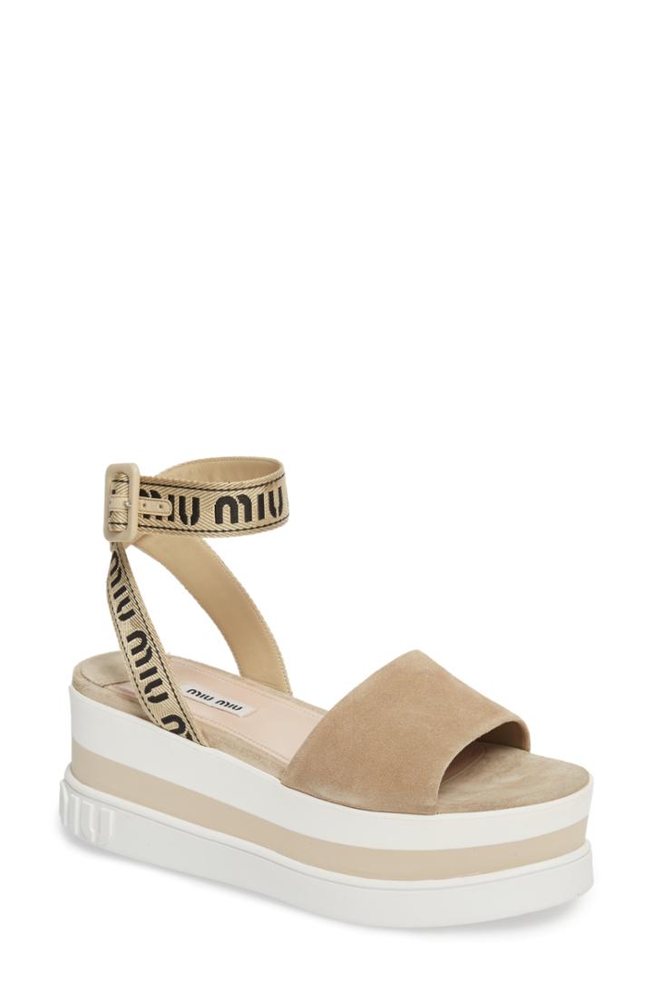 Women's Miu Miu Logo Strap Platform Sandal Us / 41eu - Beige