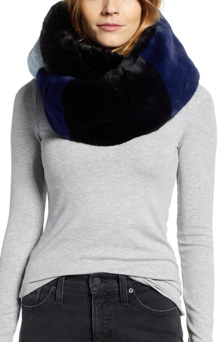 Women's Heurueh Colorblock Faux Fur Infinity Scarf, Size - Blue