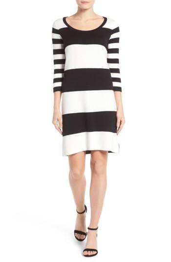 Petite Women's Foxcroft Stripe Knit Dress P - Black