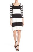 Petite Women's Foxcroft Stripe Knit Dress P - Black