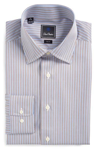 Men's David Donahue Trim Fit Stripe Dress Shirt 34/35 - Blue