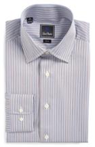 Men's David Donahue Trim Fit Stripe Dress Shirt 34/35 - Blue