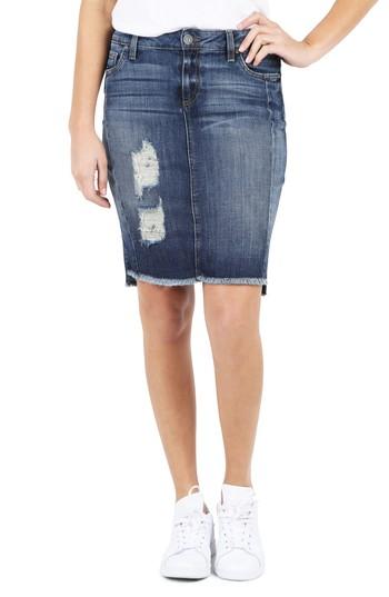 Women's Kut From The Kloth Ripped High/low Denim Skirt - Blue