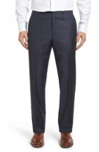 Men's Santorelli Flat Front Windowpane Wool Trousers - Blue