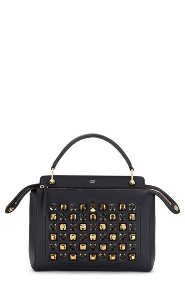 Fendi Dotcom Studs Calfskin Leather Satchel -