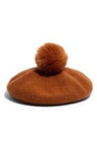 Women's Madewell Faux Fur Pompom Beret - Brown