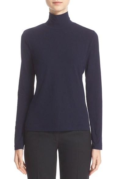 Women's St. John Collection 'nuda' Fine Jersey Turtleneck Shell, Size - Blue