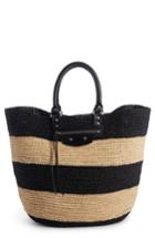 Balenciaga Large Panier Woven Tote With Calfskin Leather Trim -