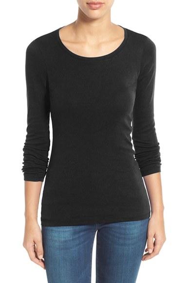 Women's Caslon Long Sleeve Scoop Neck Cotton Tee, Size - Black