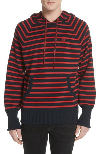 Men's Loewe Stripe Wool Blend Hoodie - Blue
