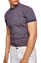 Men's Topman Muscle Fit Eclectic Paisley Print Shirt, Size - Blue