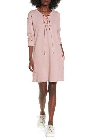 Women's Socialite Lace-up Sweatshirt Dress - Pink