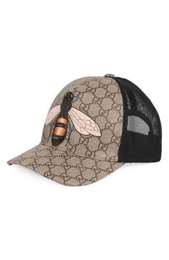 Men's Gucci Gg Supreme Bee Canvas Ball Cap - Brown