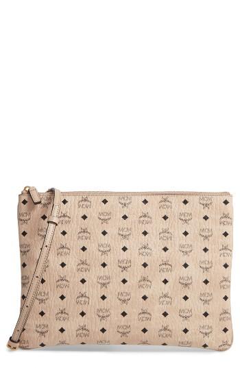 Mcm Medium Visetos Coated Canvas Pouch - Beige