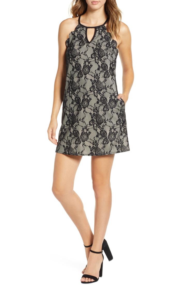 Women's Speechless Sleeveless Lace Shift Dress - Black