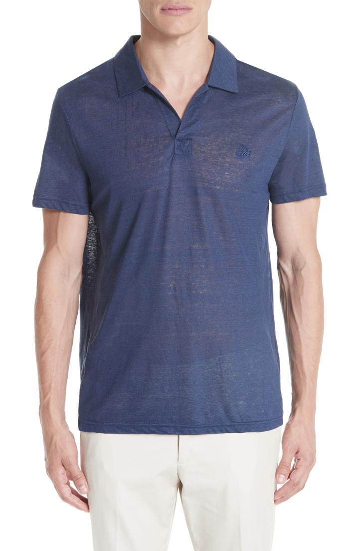 Men's Vilebrequin Jersey Linen Johnny Collar Polo - Blue