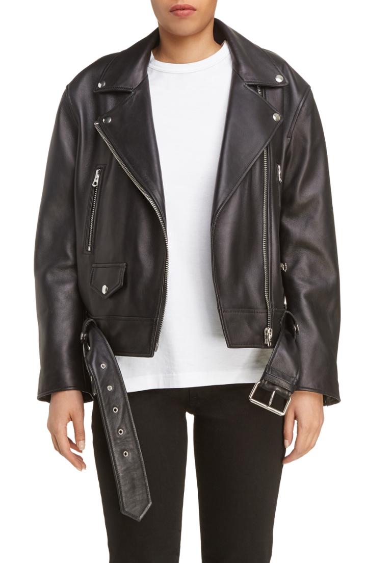 Women's Acne Studios Merlyn Leather Moto Jacket Us / 40 Eu - Black