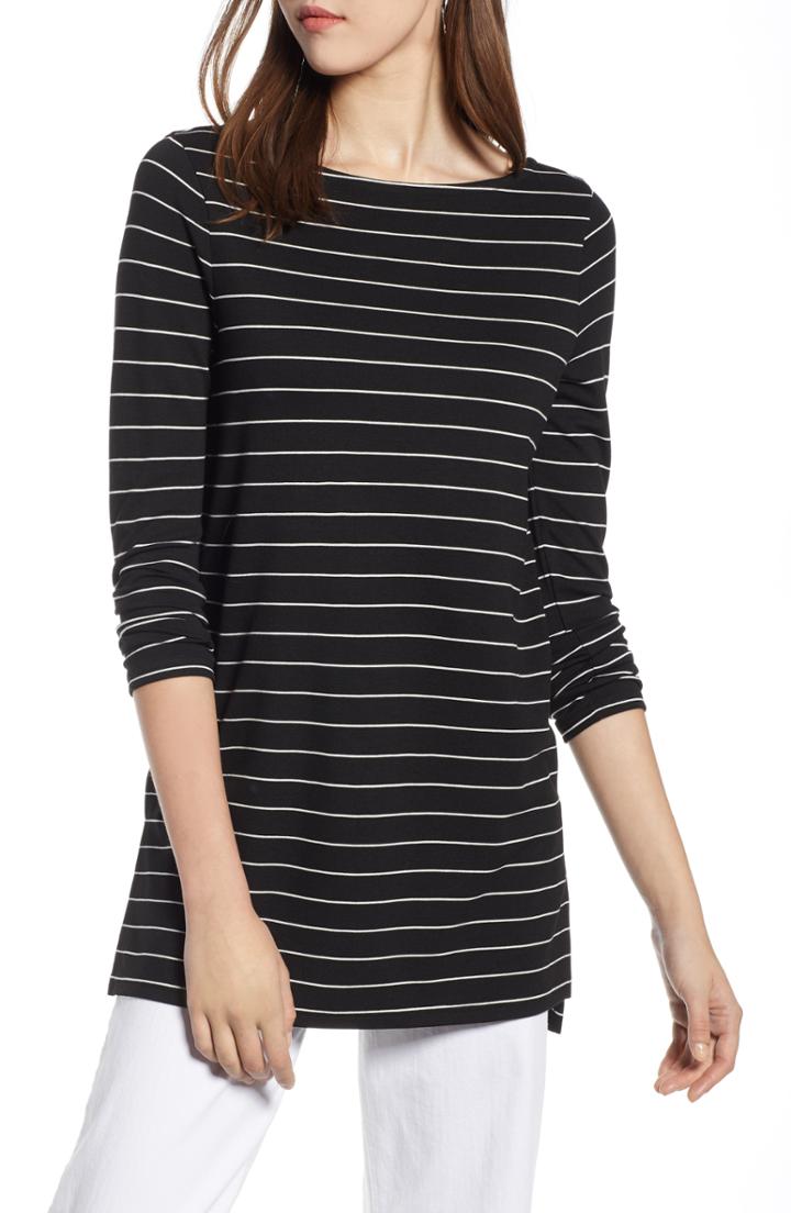 Women's Halogen Bateau Neck Tunic, Size - Black