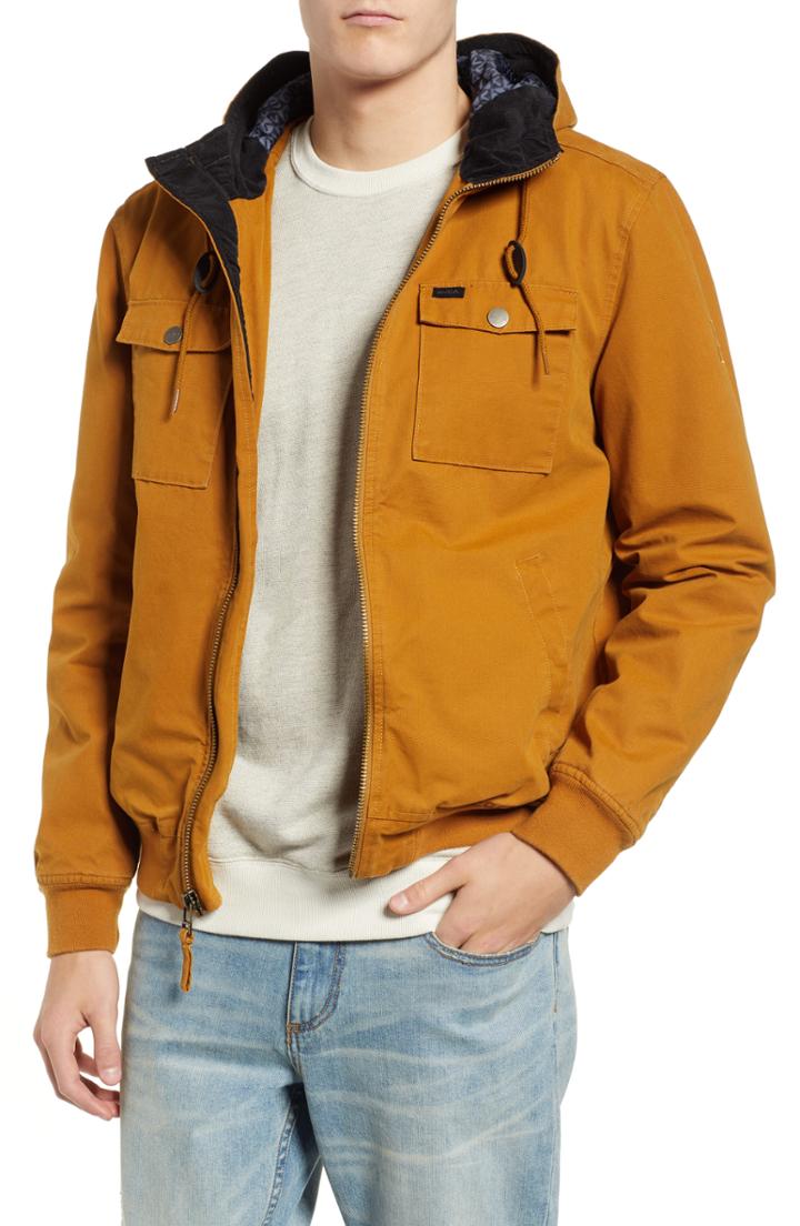 Men's Rvca Hooded Bomber Jacket, Size - Yellow