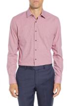 Men's Nordstrom Men's Shop Tech-smart Trim Fit Stretch Check Dress Shirt .5 - 34/35 - Red