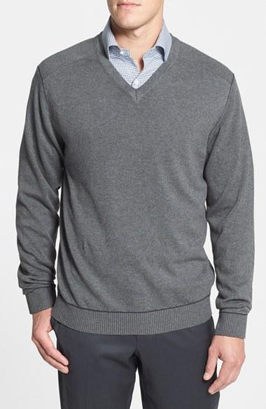Men's Cutter & Buck 'broadview' Cotton V-neck Sweater - Grey