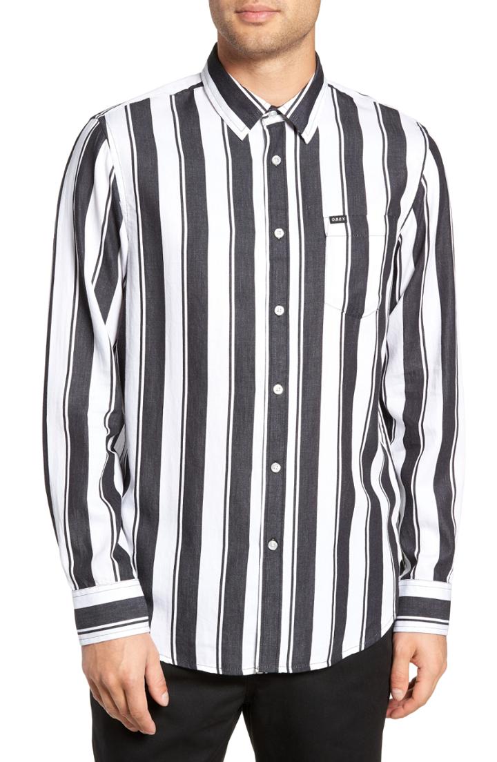 Men's Obey Echo Striped Sport Shirt - White
