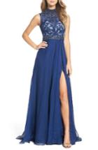 Women's Mac Duggal Beaded Lace & Chiffon Gown - Blue