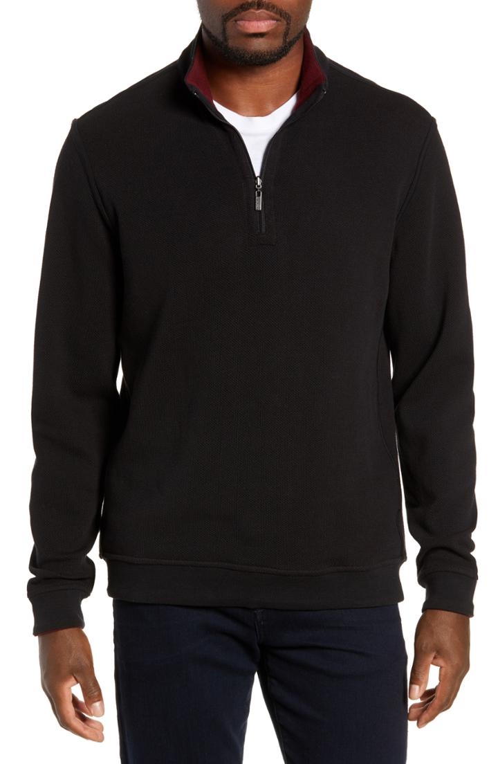 Men's Bugatchi Regular Fit Quarter Zip Pullover - Black