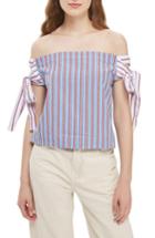 Women's Topshop Stripe Tie Off-the-shoulder Top Us (fits Like 0-2) - Blue