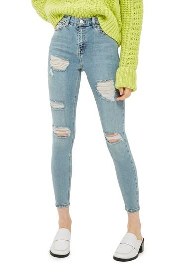 Women's Topshop Jamie Distressed Skinny Jeans X 34 - Blue