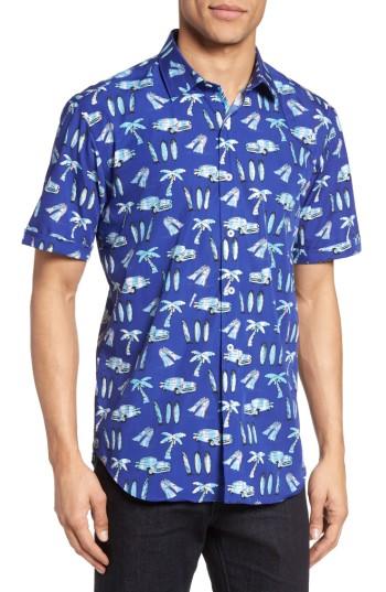 Men's Bugatchi Shaped Fit Beach Print Sport Shirt - Blue