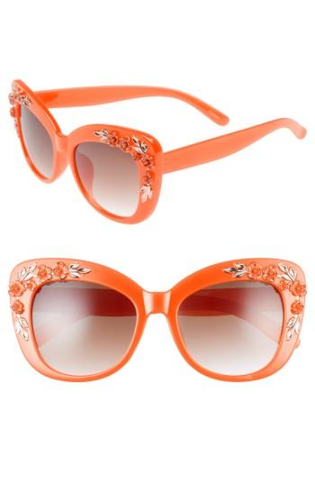 Women's Leith 58mm Floral & Leaf Embellished Cat Eye Sunglasses - Peach/ Gold
