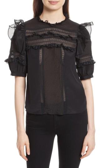 Women's Rebecca Taylor Lace Trim Silk Blouse