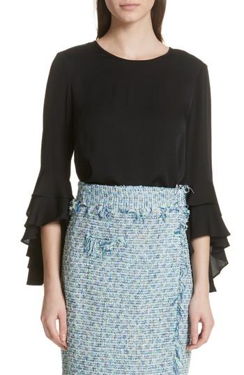Women's Milly Gabby Bell Sleeve Silk Crepe Top - Black