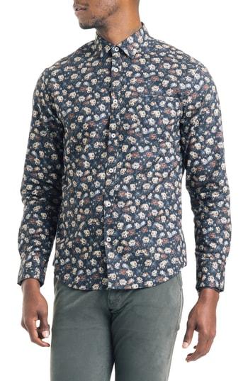 Men's Good Man Brand Floral Street Slim Fit Floral Cotton Sport Shirt - Blue