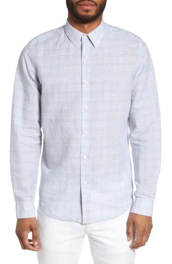 Men's Theory Sylvain Dashed Trim Fit Linen Blend Sport Shirt, Size - Grey