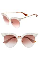 Women's Gucci 53mm Embellished Cat Eye Sunglasses - White