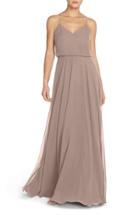 Women's Jenny Yoo Inesse Chiffon V-neck Spaghetti Strap Gown - Purple
