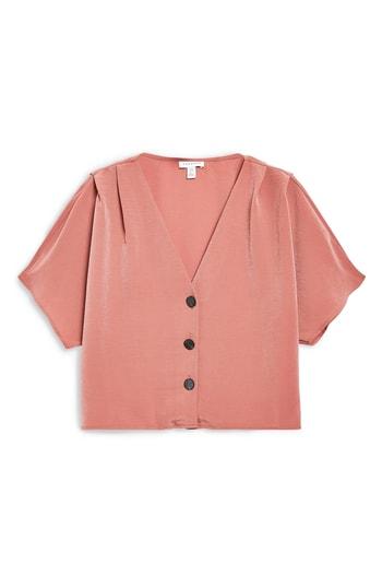 Women's Topshop Pippa Pleat Sleeve Top Us (fits Like 0) - Pink