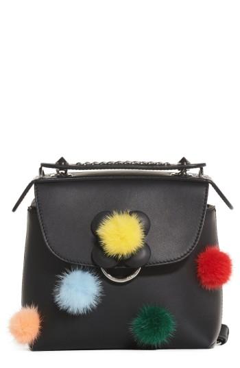 Fendi Mini Back To School Genuine Mink Fur Pompom Leather Shoulder Bag -
