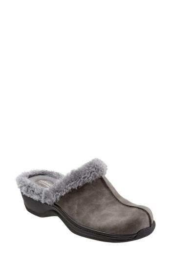 Women's Softwalk Abigail Clog With Faux Shearling Trim .5 N - Grey