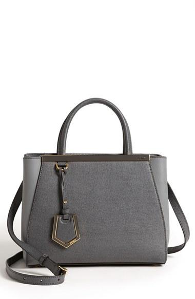 Fendi 'petite 2jours Elite' Leather Shopper - Grey