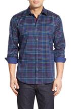 Men's Bugatchi Shaped Fit Grid Print Sport Shirt - Blue