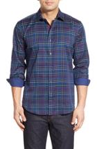 Men's Bugatchi Shaped Fit Grid Print Sport Shirt - Blue