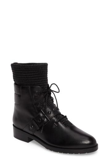 Women's Stuart Weitzman Stitchwork Combat Boot .5 M - Black